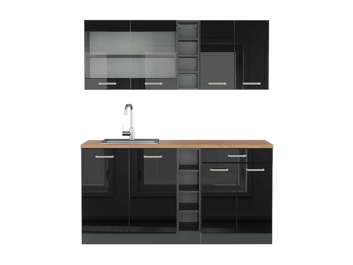 Cuisine noir brillant/anthracite 160x60x81.6 r-line