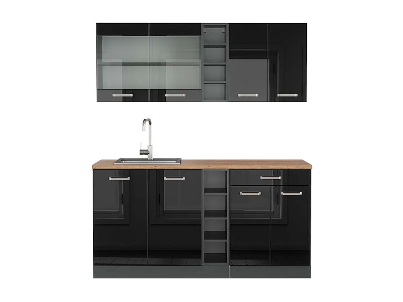 Cuisine noir brillant/anthracite 160x60x81.6 r-line