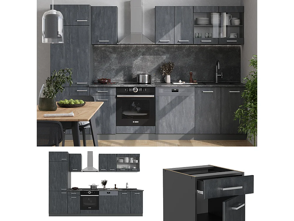 Mueble de cocina hormigón negro/antracita 300x60x81.6 r-line