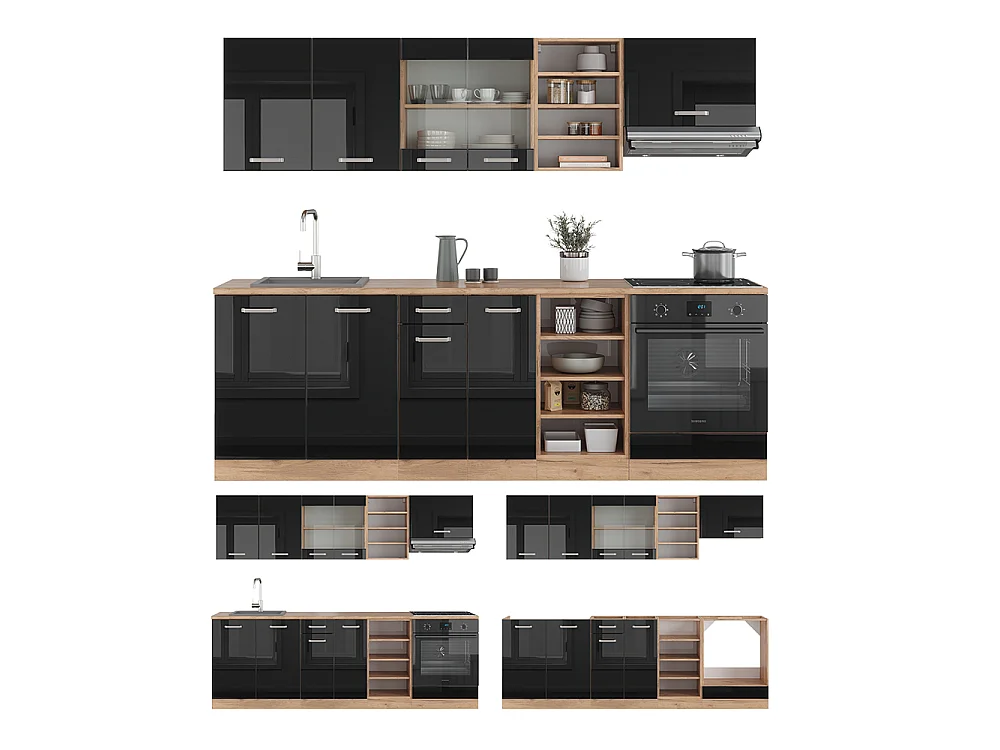 Cuisine noir brillant/chêne doré 240x60x81.6 r-line