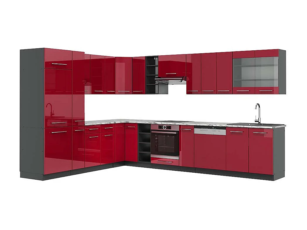 Cucina angolare completa bordeaux lucido/antracite 347x60x81.6 fame-line