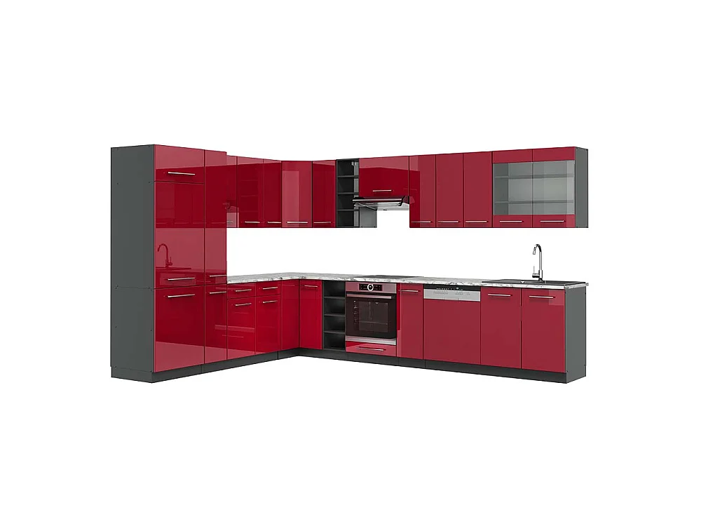 Hjørnekøkken bordeaux højglans/antracit 347x60x81.6 fame-line