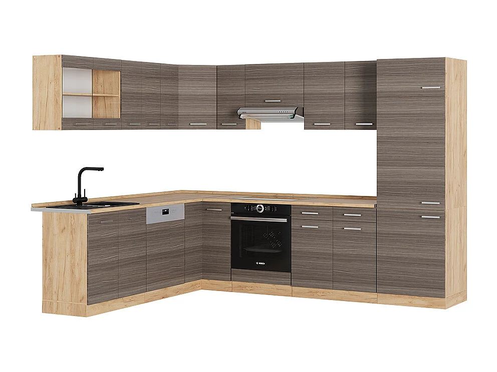 Cocina esquinera gris noble/roble dorado 287x60x81.6 r-line