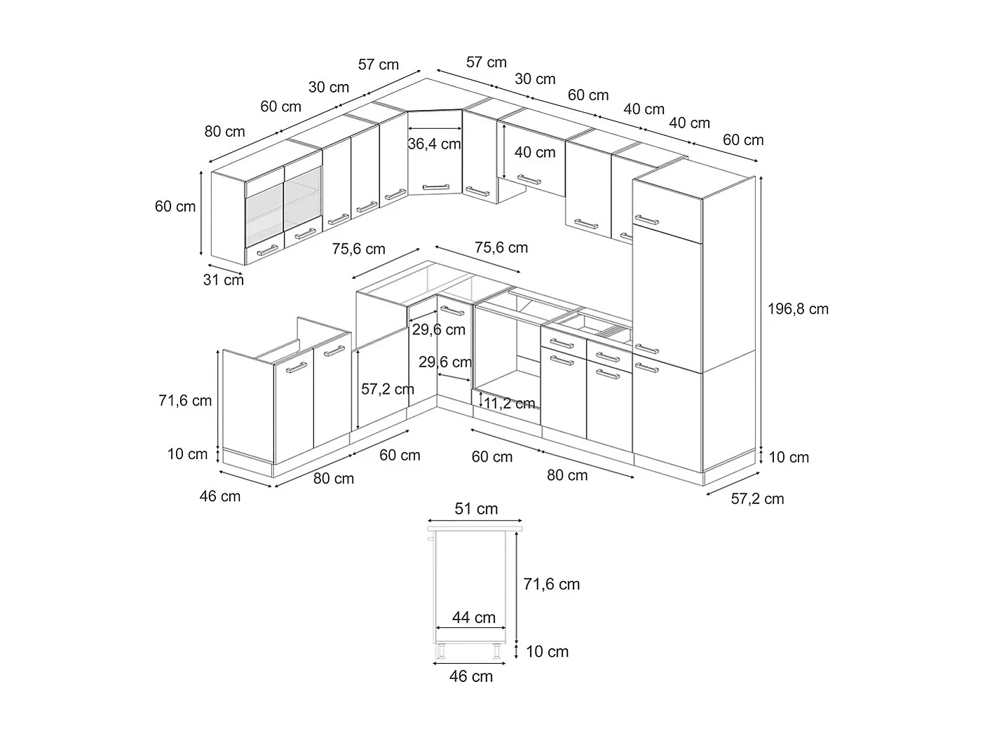 Cocina esquinera gris noble/roble dorado 287x60x81.6 r-line