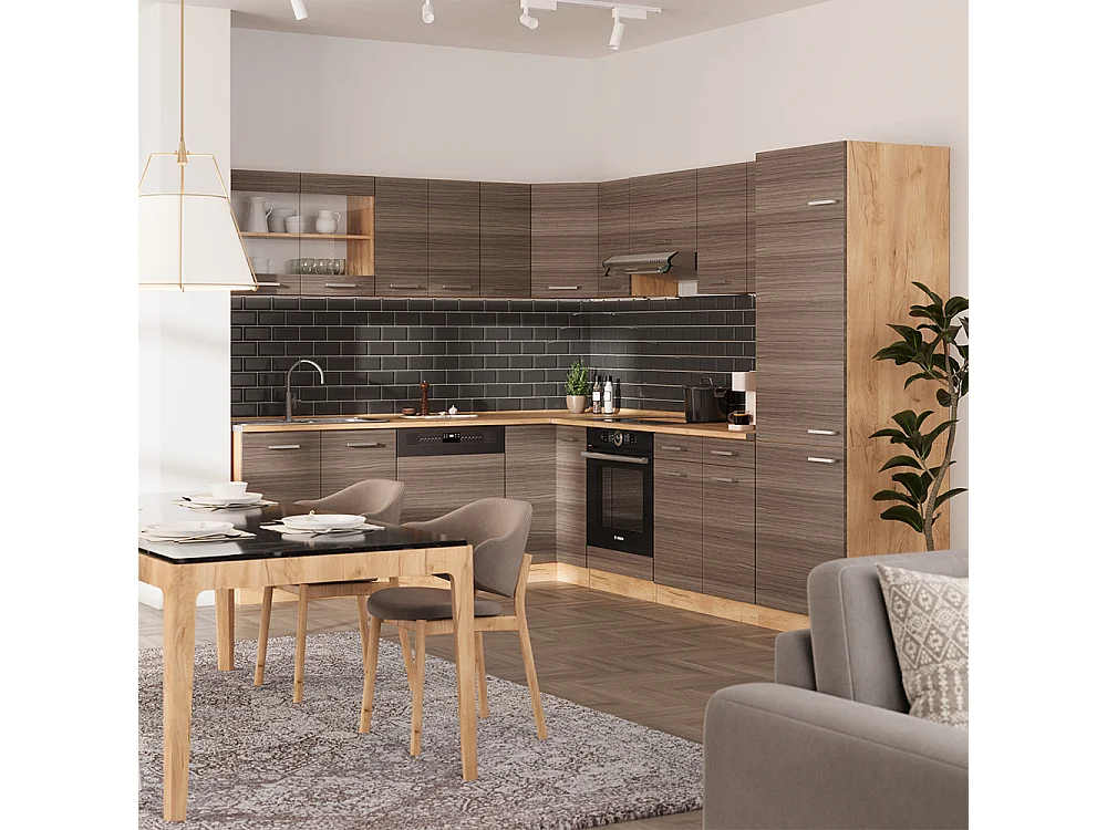 Cuisine en angle gris noble/chêne doré 287x60x81.6 r-line