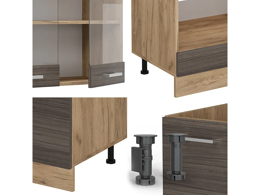 Cuisine en angle gris noble/chêne doré 287x60x81.6 r-line