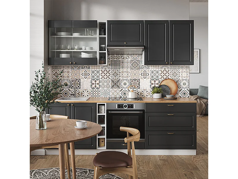 Mueble de cocina antracita-oro/blanco 235x46x81.6 fame-line