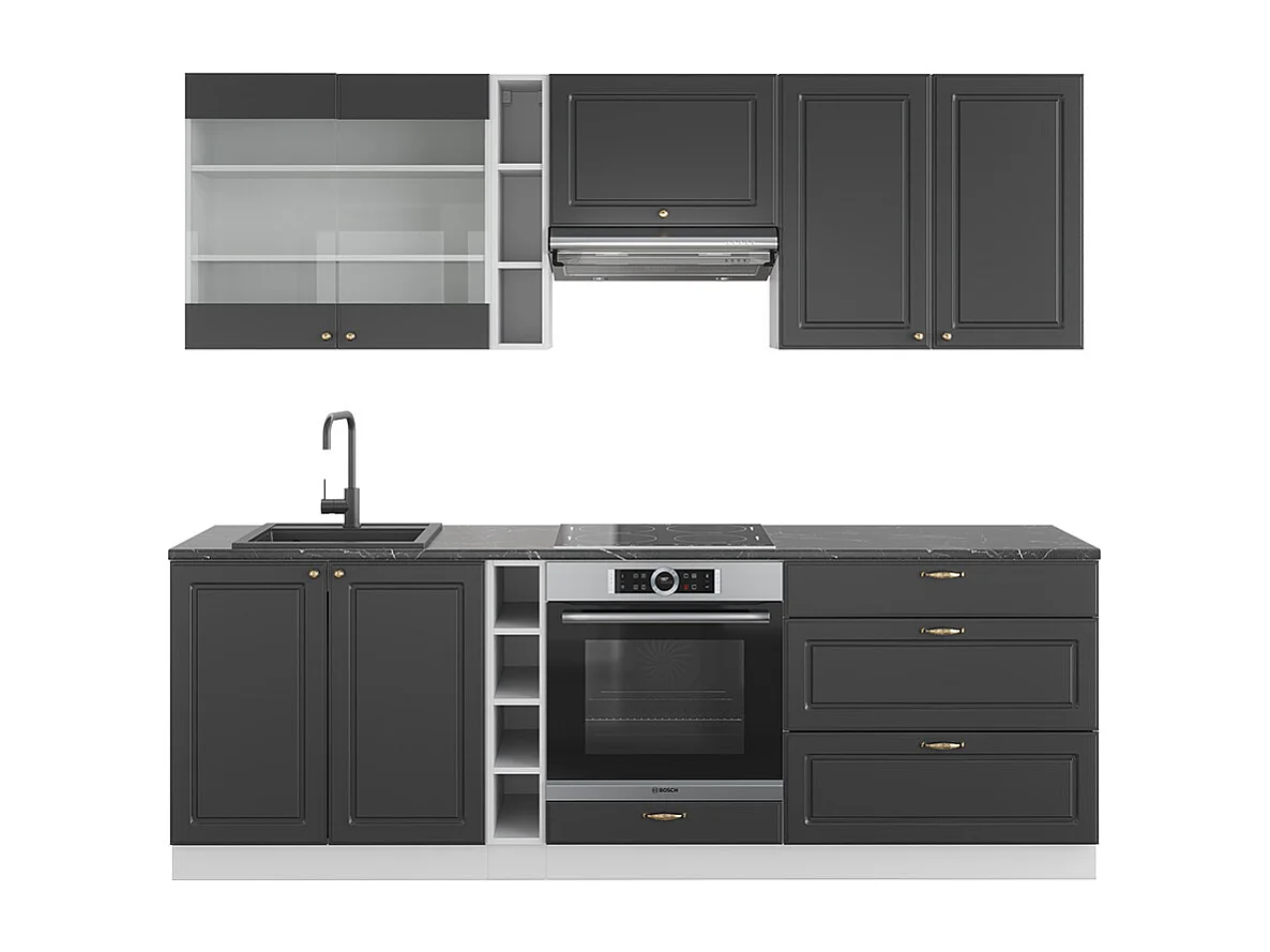 Mueble de cocina antracita-oro/blanco 235x46x81.6 fame-line