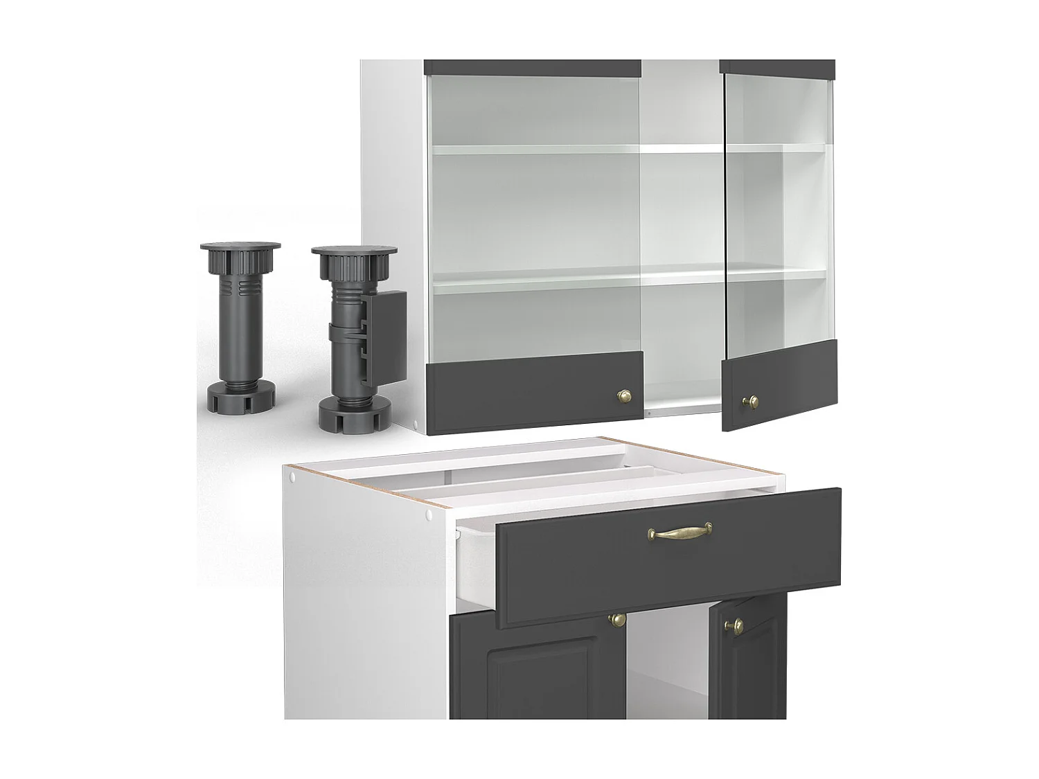 Mueble de cocina antracita-oro/blanco 235x46x81.6 fame-line