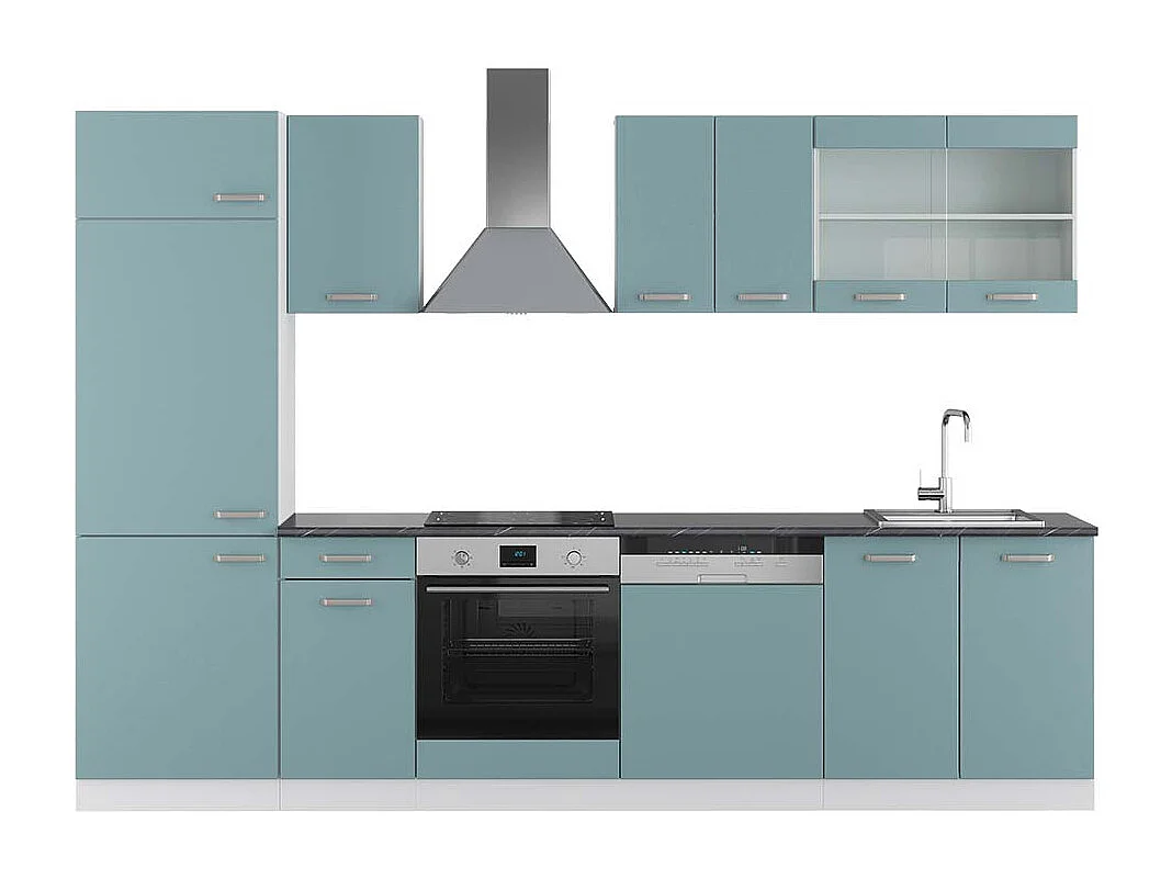 Küchenzeile blau-grau/weiß 300x60x81.6 r-line