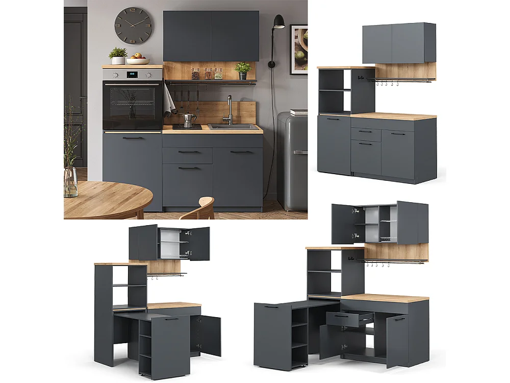 Cocina individual antracita 160x60x81.6 egbert