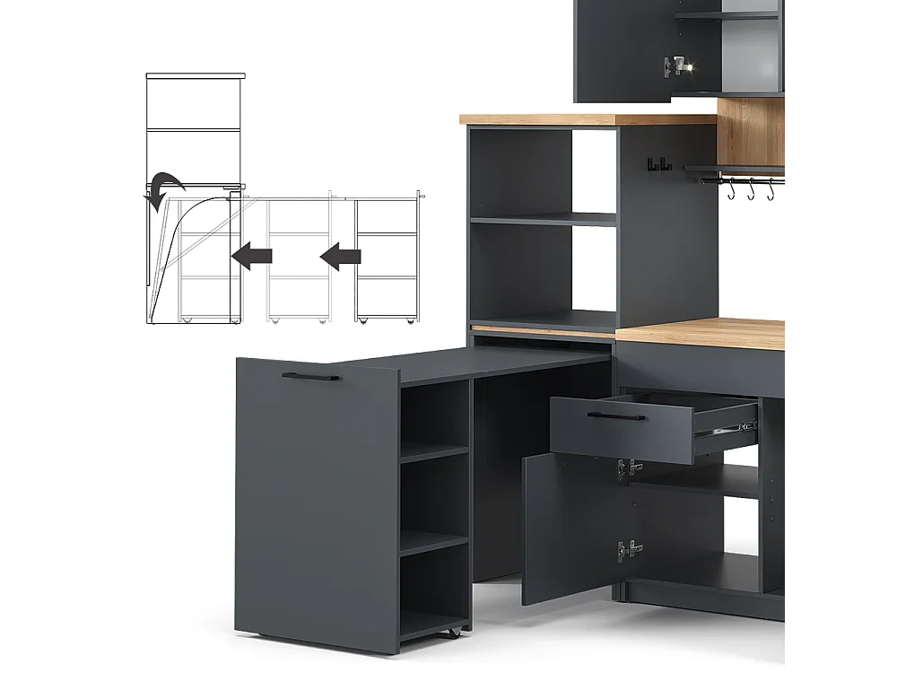 Cocina individual antracita 160x60x81.6 egbert