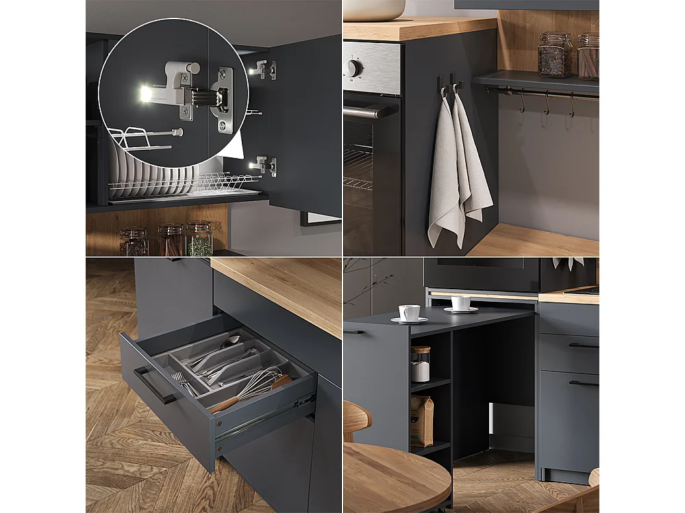 Cuisine anthracite 160x60x81.6 egbert