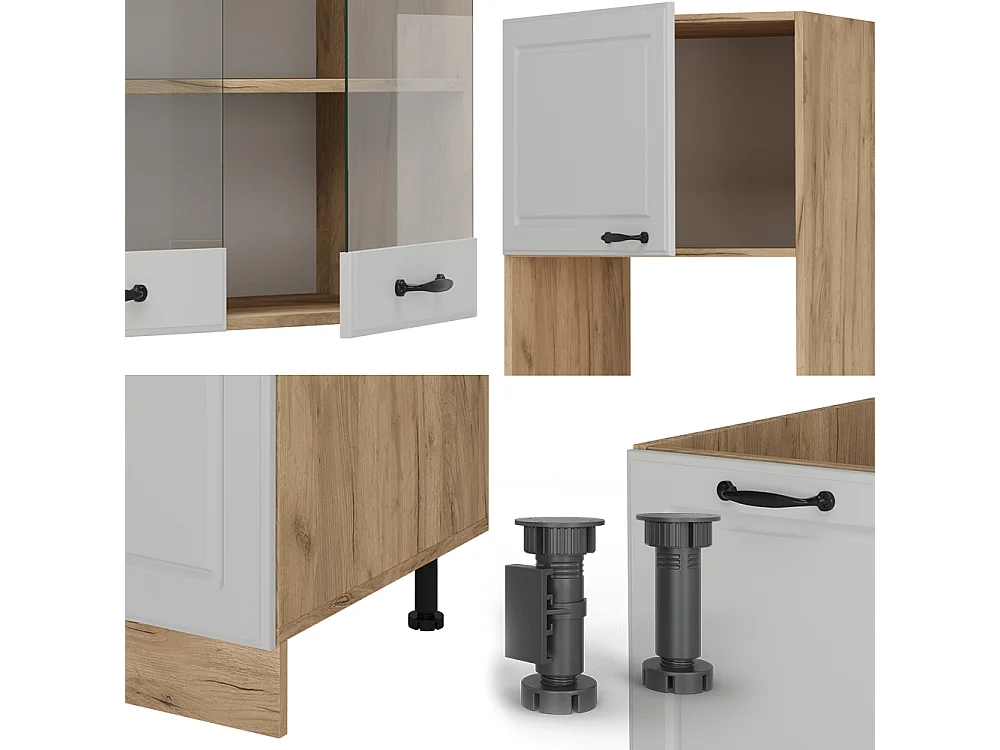 Cuisine en angle blanc campagnard/chêne doré 247x46x81.6 r-line