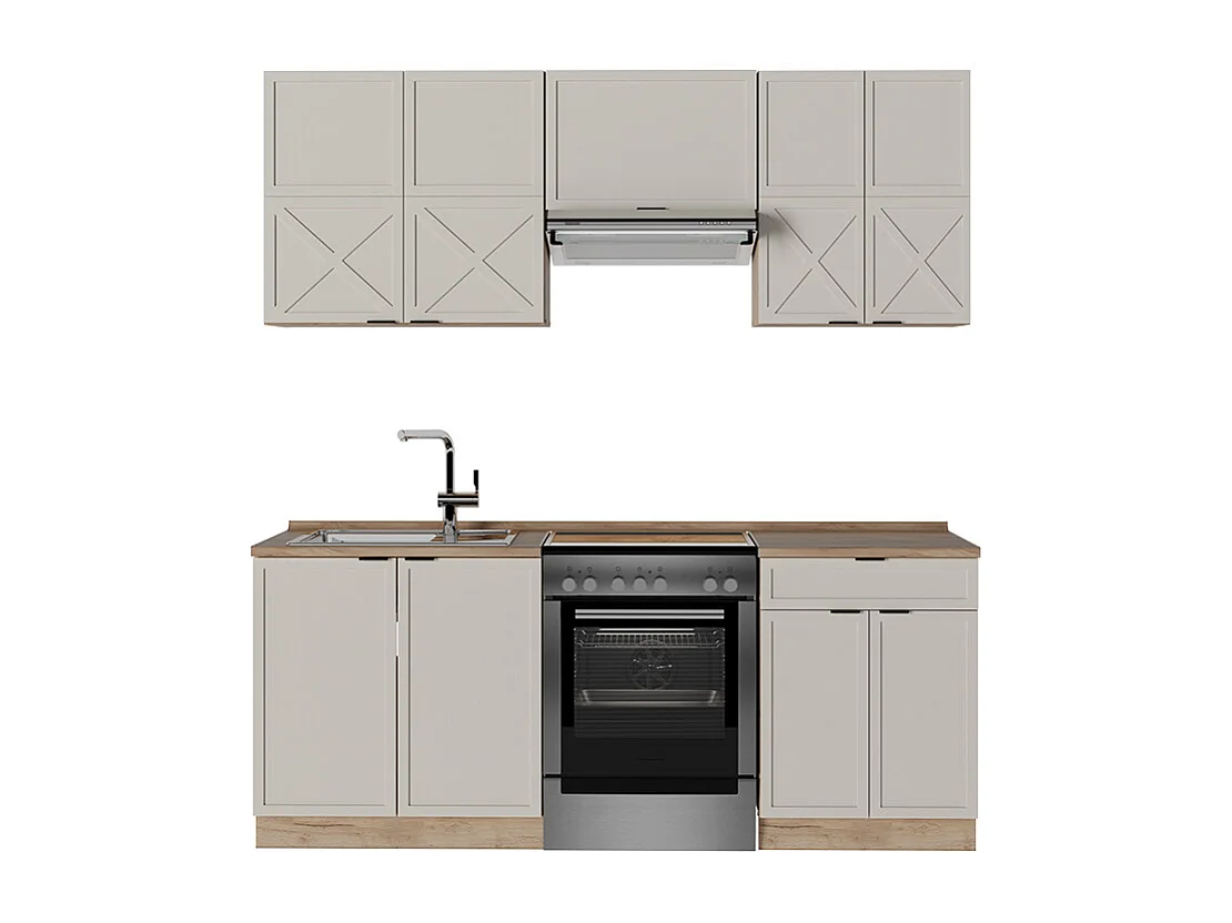 Cuisine grisbeige/chêne doré 200x46x81.6 fame-line