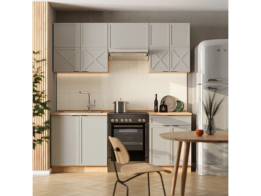 Cuisine grisbeige/chêne doré 200x46x81.6 fame-line