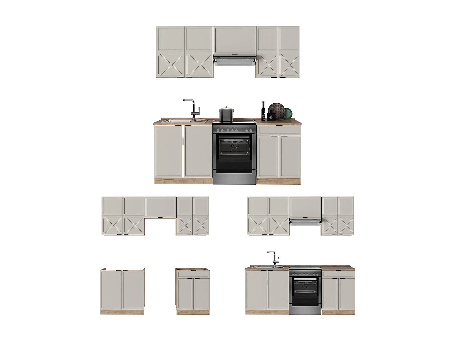 Cuisine grisbeige/chêne doré 200x46x81.6 fame-line