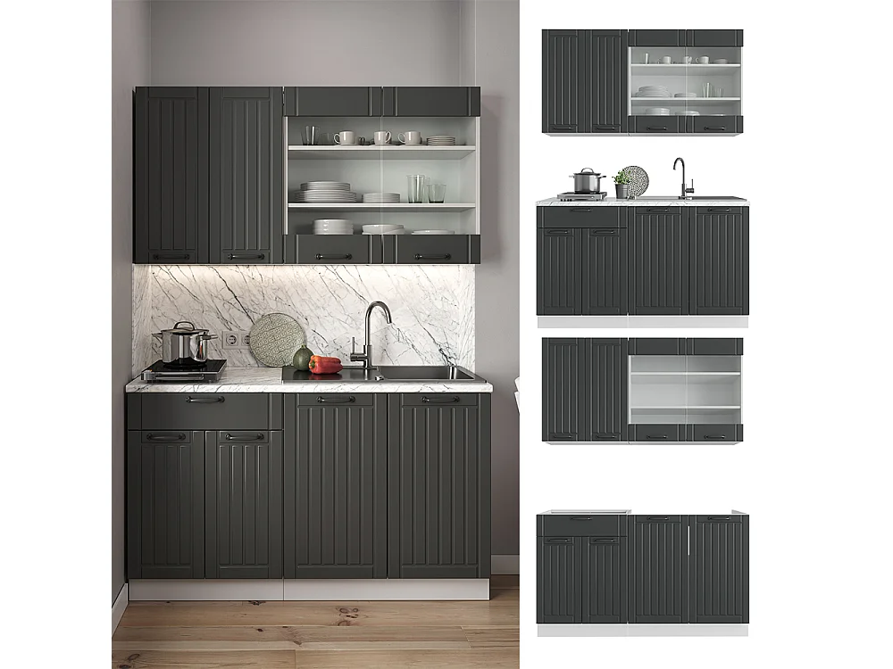 Singleküche anthrazit landhaus/weiß 140x60x81.6 fame-line