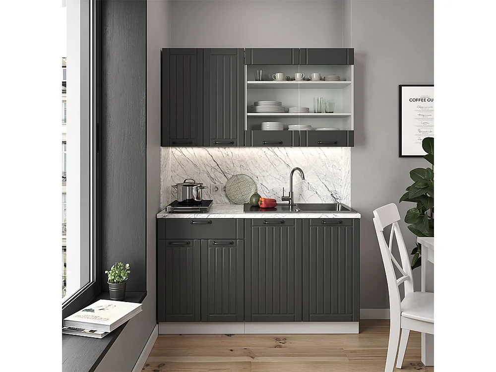 Singleküche anthrazit landhaus/weiß 140x60x81.6 fame-line