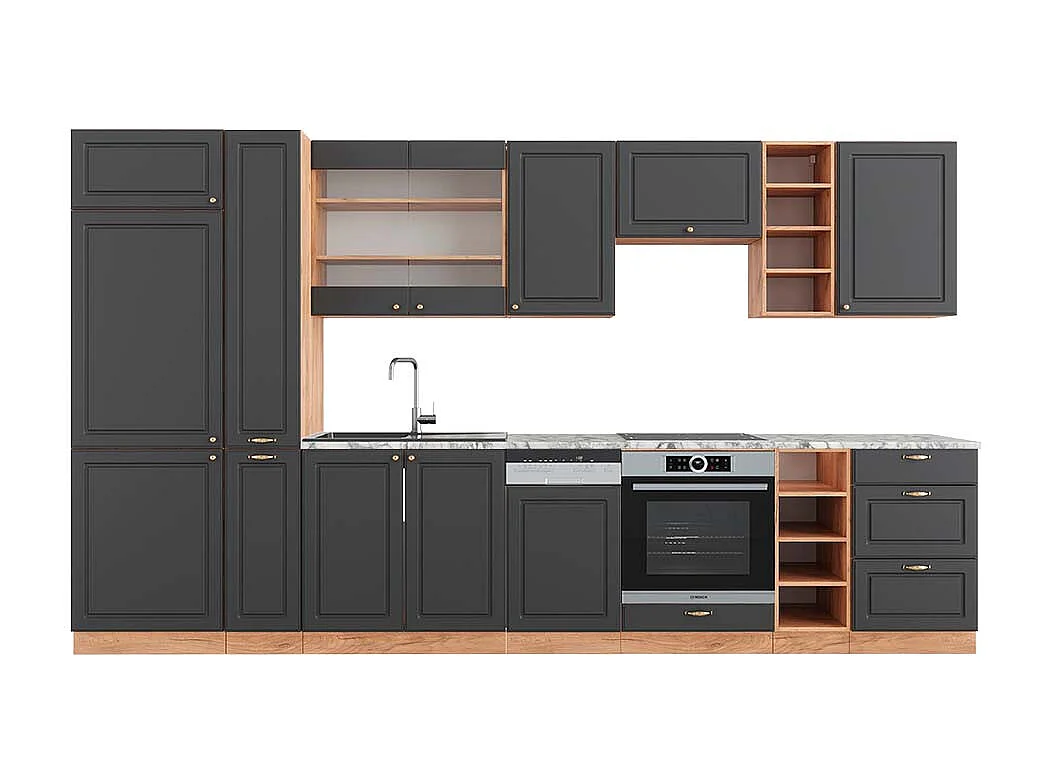 Complete keukeneenheid antraciet landhuis/goud kraft eik 355x60x81.6 fame-line