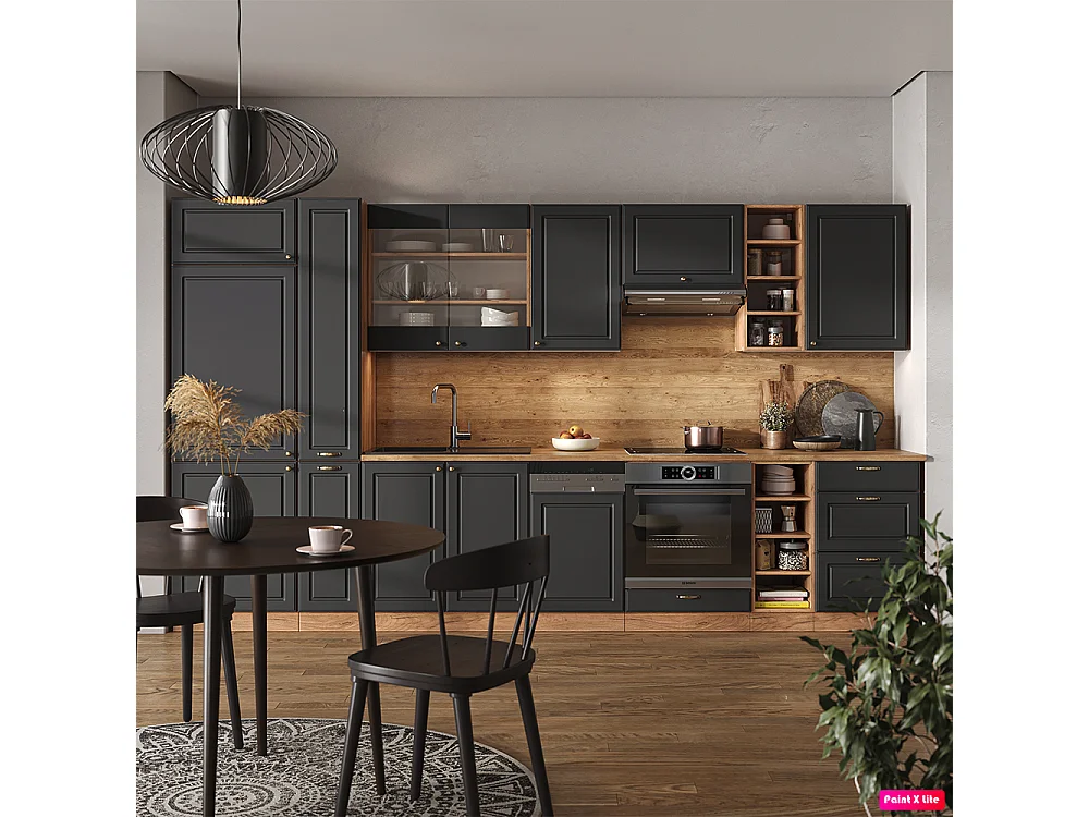 Complete keukeneenheid antraciet landhuis/goud kraft eik 355x60x81.6 fame-line
