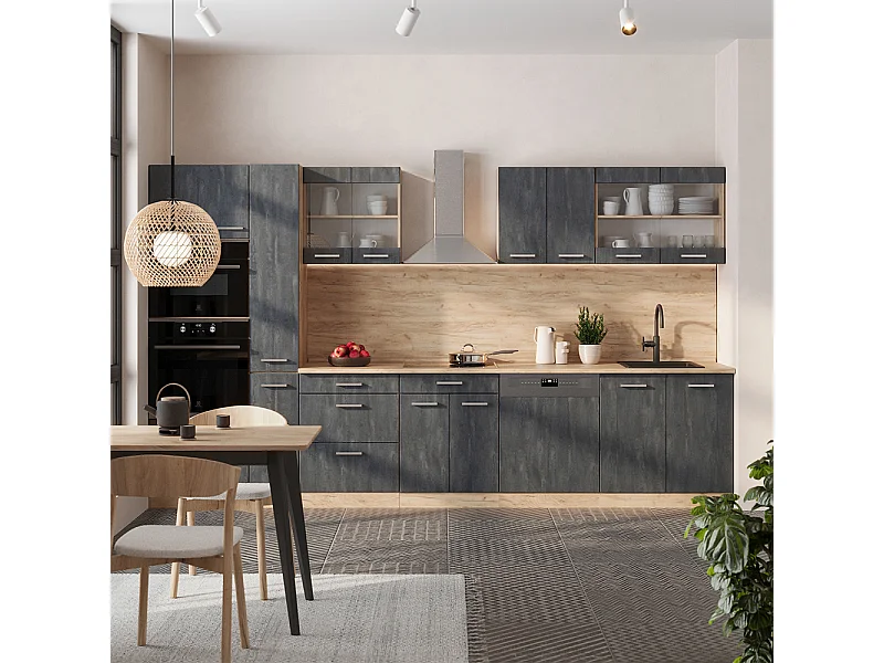 Kitchenette concreto preto/carvalho goldkraft 350x60x81.6 r-line