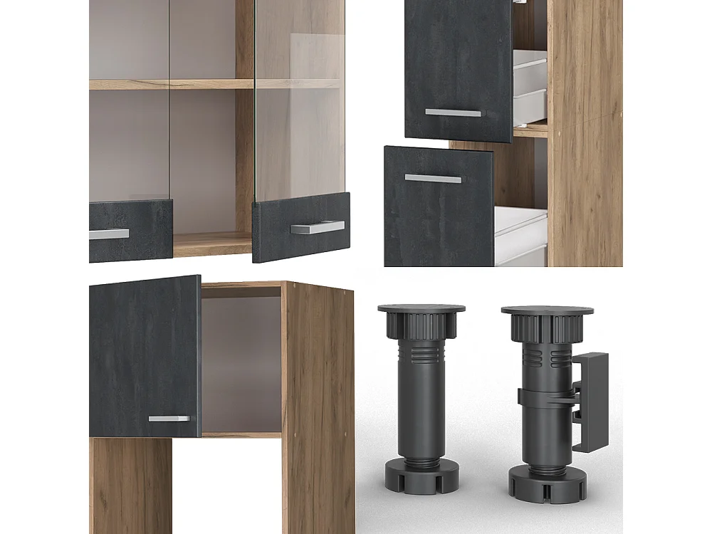 Cocina completa  hormigón negro/roble dorado 350x60x81.6 r-line