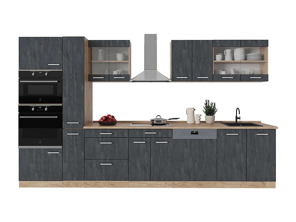 Cuisine complète  béton noir/chêne doré 350x60x81.6 r-line