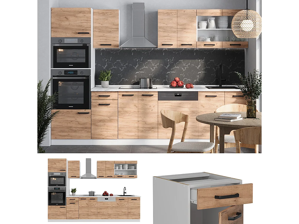 Aneks kuchenny gold power dąb/biały 300x60x81.6 r-line