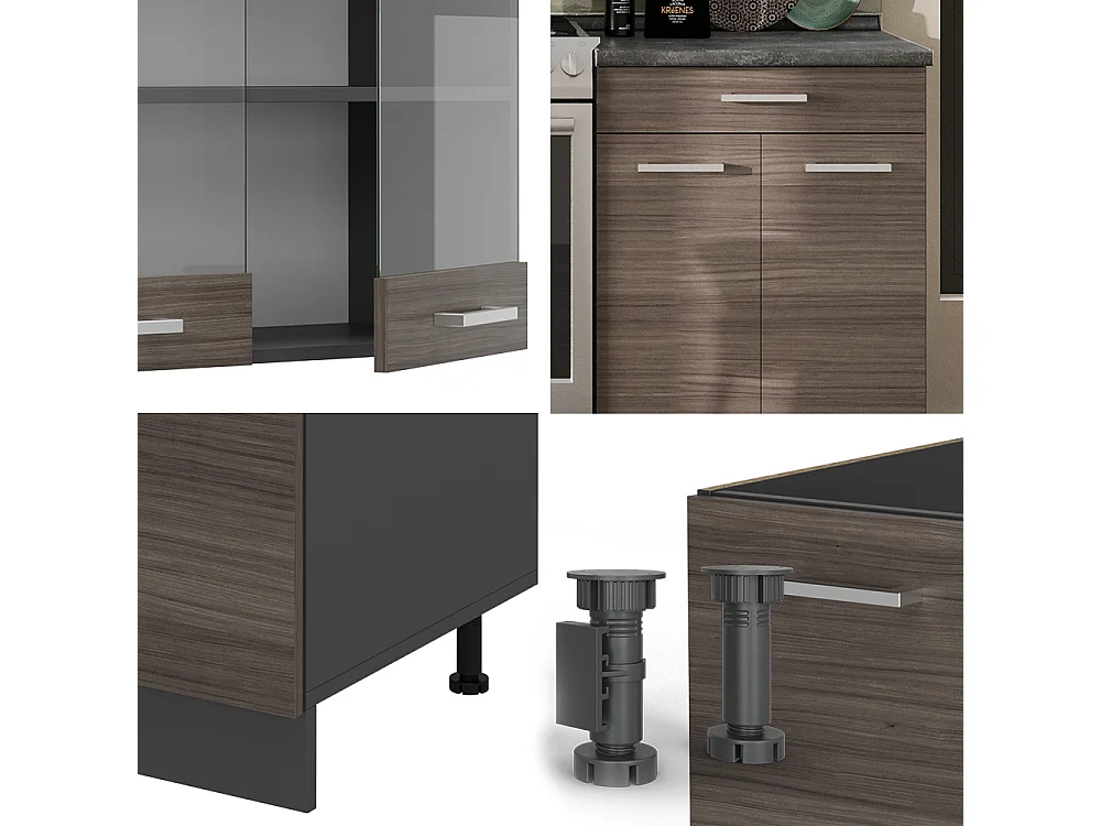 Mueble de cocina gris noble/antracita 200x46x81.6 r-line