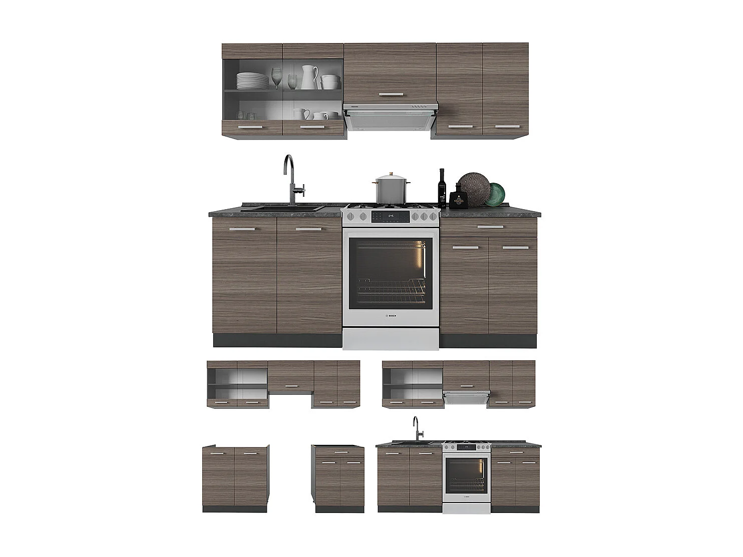 Mueble de cocina gris noble/antracita 200x46x81.6 r-line