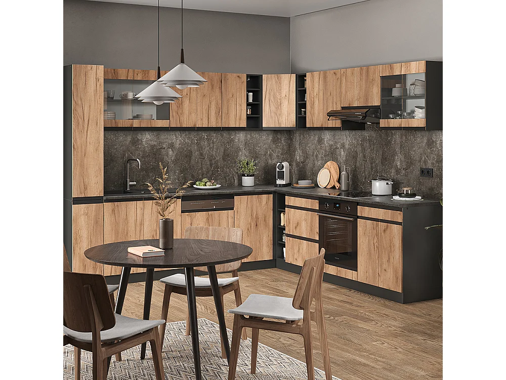 Cocina esquinera oro power roble/antracita 277x60x81.6 r-line