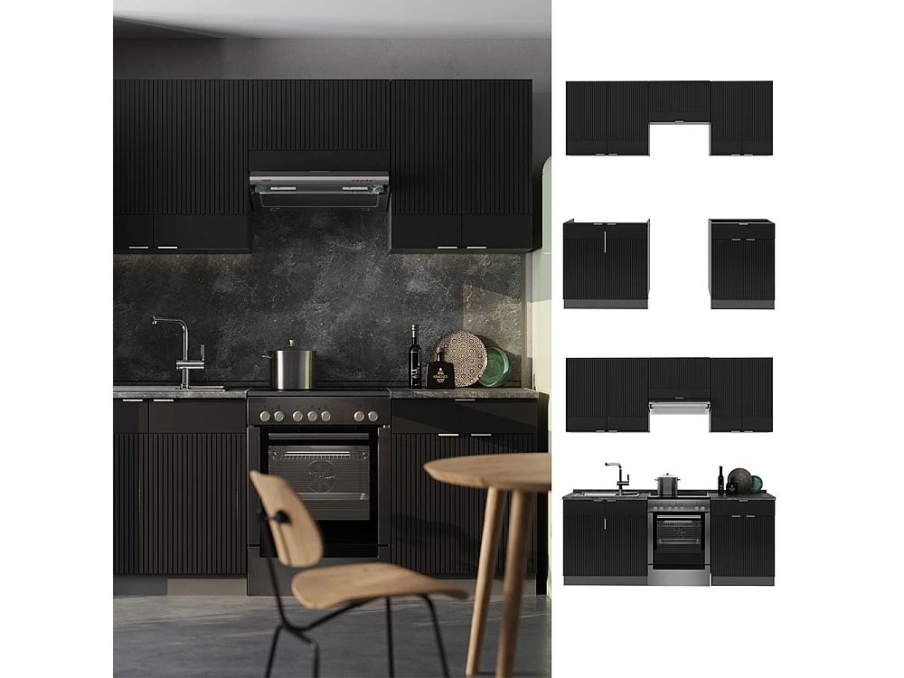 Cuisine noir rayé/anthracite 200x60x81.6 fame-line