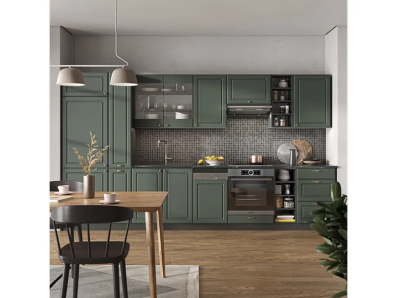 Mueble de cocina verde-dorado casa de campo/antracita 355x60x81.6 fame-line