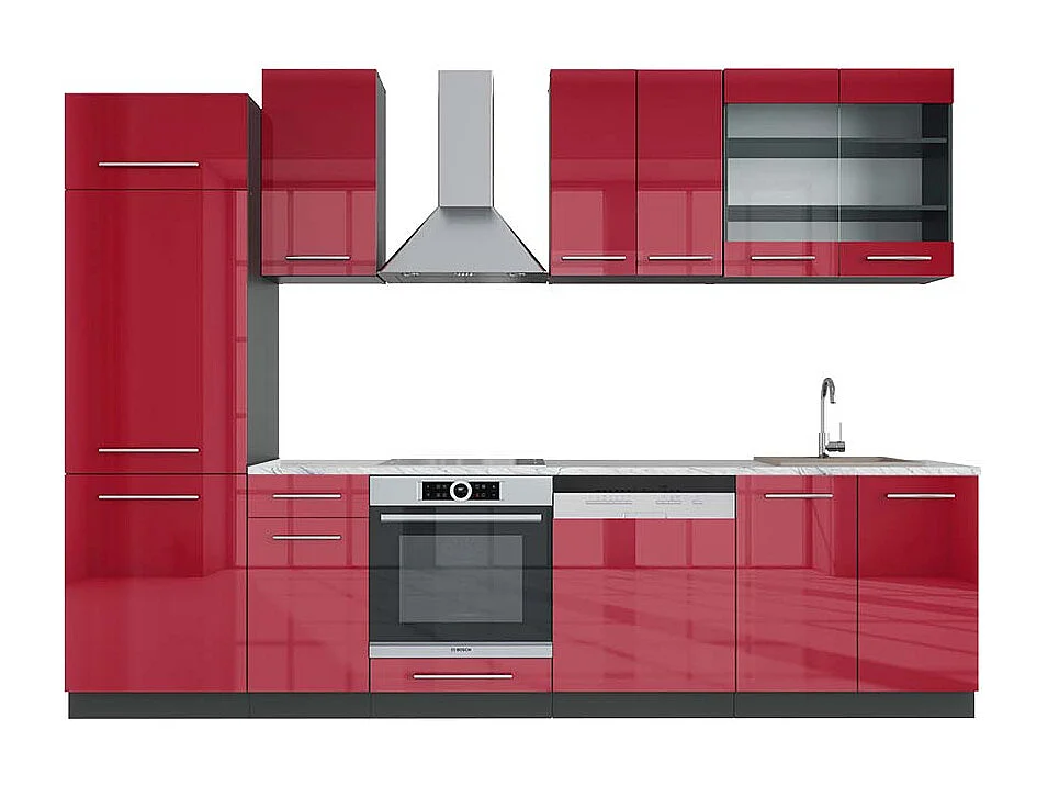 Aneks kuchenny bordowy wysoki połysk/antracyt 300x60x81.6 fame-line