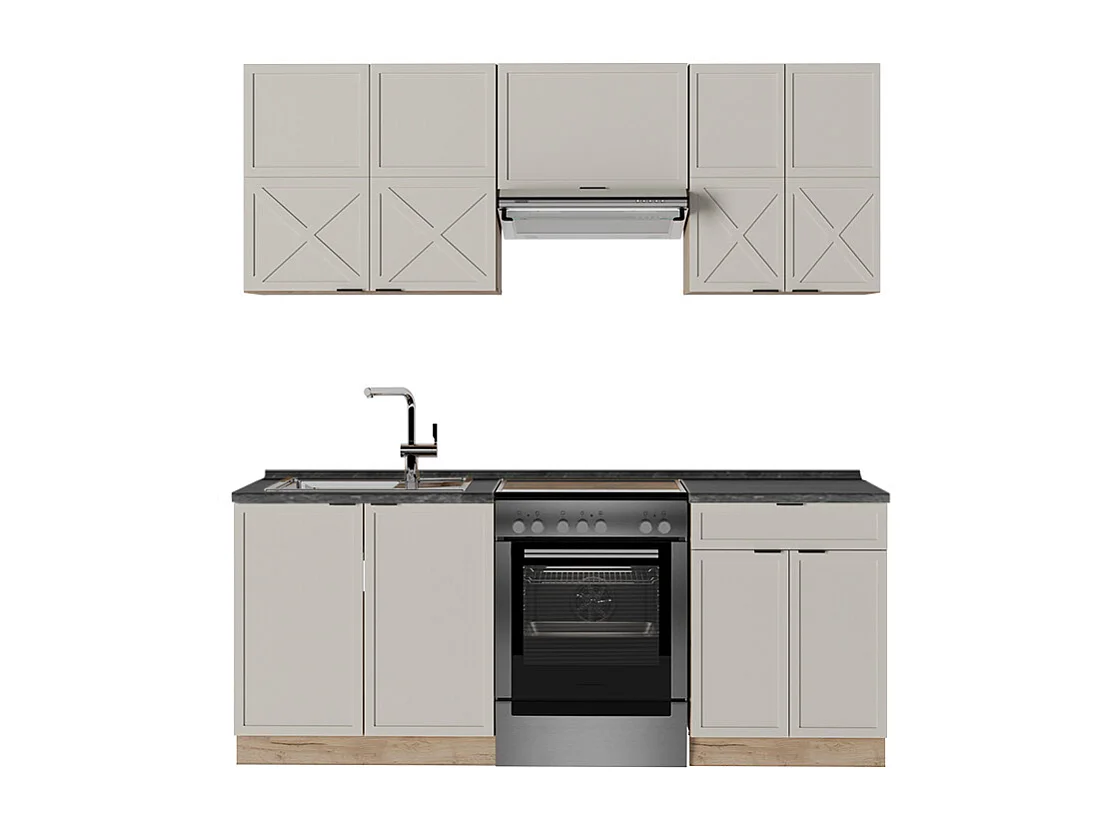 Complete keukeneenheid grijs/beige/gouden eik 200x60x81.6 fame-line