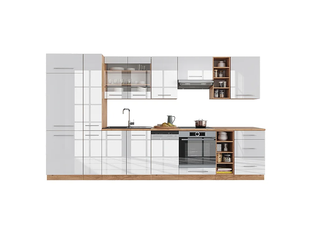 Cuisine blanc brillant/chêne doré 355x60x81.6 fame-line