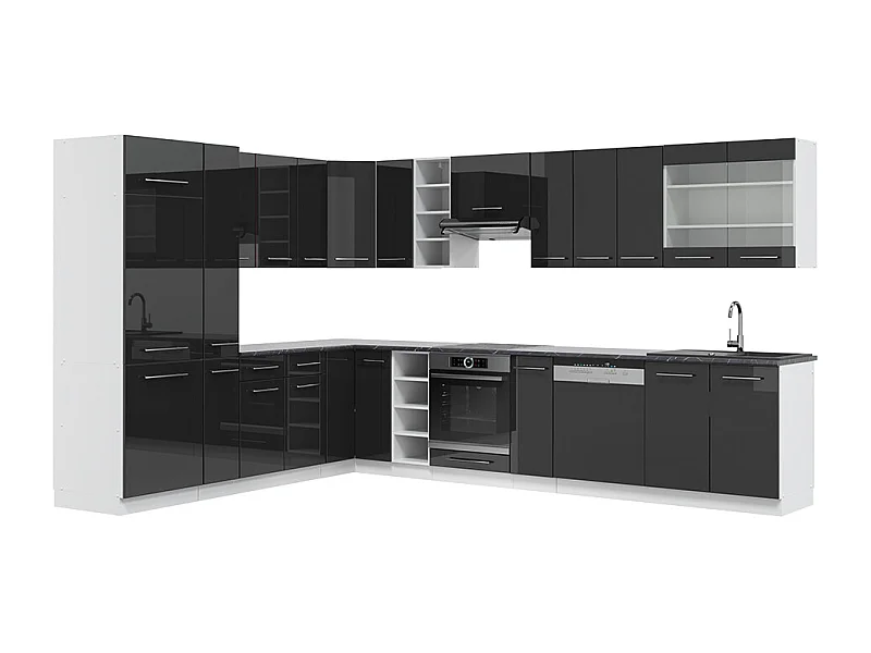 Cocina esquinera antracita brillo intenso/blanco 347x60x81.6 fame-line