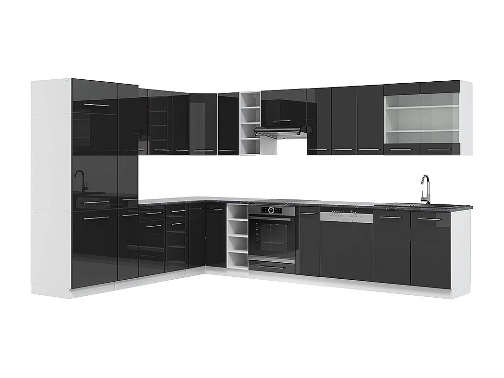 Cocina esquinera antracita brillo intenso/blanco 347x60x81.6 fame-line