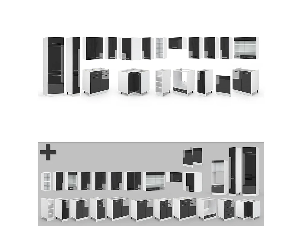 Eckküche anthrazit hochglanz/weiß 347x60x81.6 fame-line