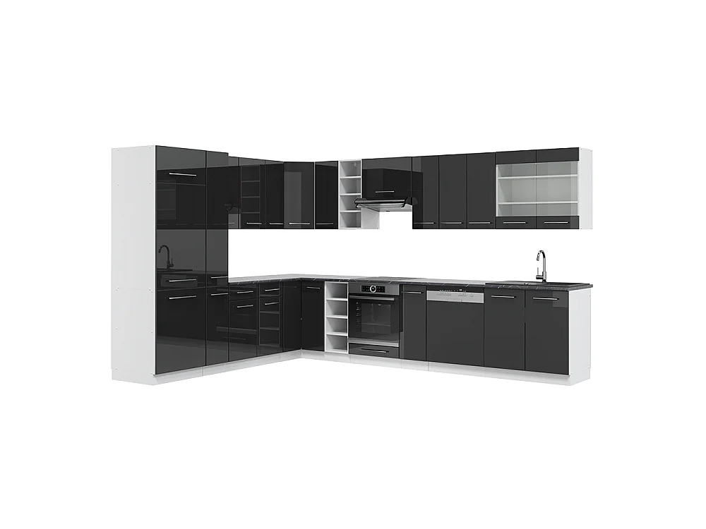Hjørnekøkken antracit højglans/hvid 347x60x81.6 fame-line