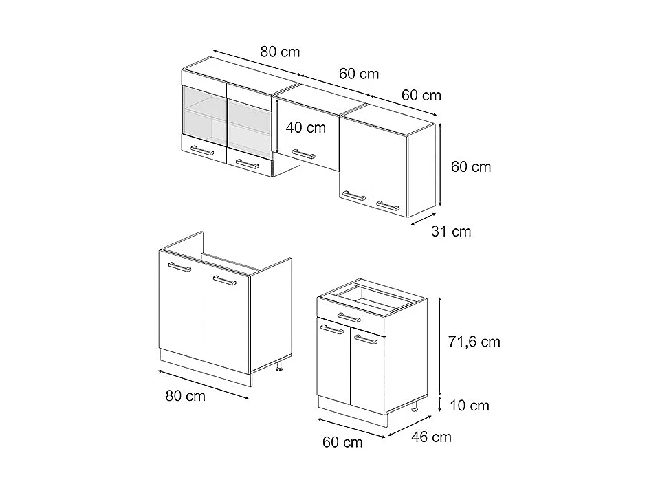Cucina componibile rovere blu-grigio/oro 200x60x81.6 r-line
