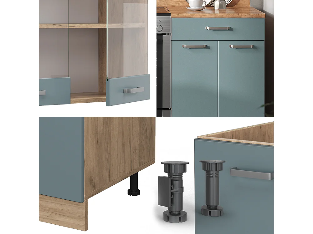 Cuisine bleu-gris/chêne doré 200x60x81.6 r-line