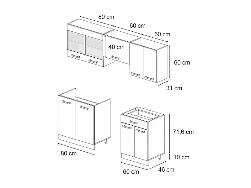 Cuisine bleu-gris/chêne doré 200x60x81.6 r-line