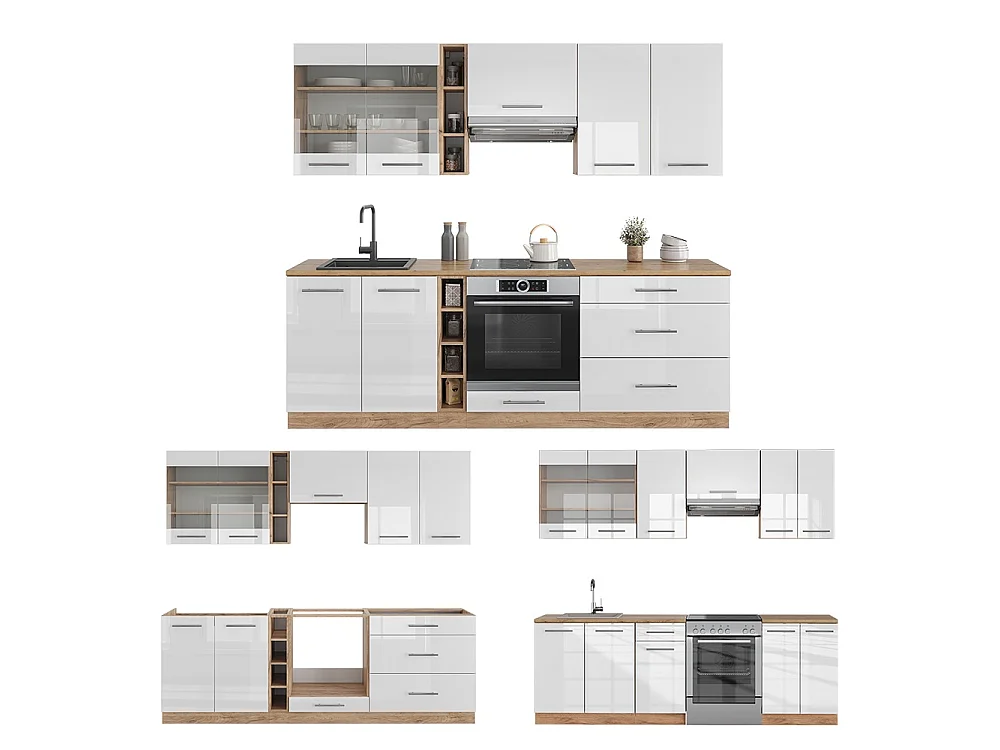 Pentry vit högblank/goldkraft ek 235x46x81.6 fame-line