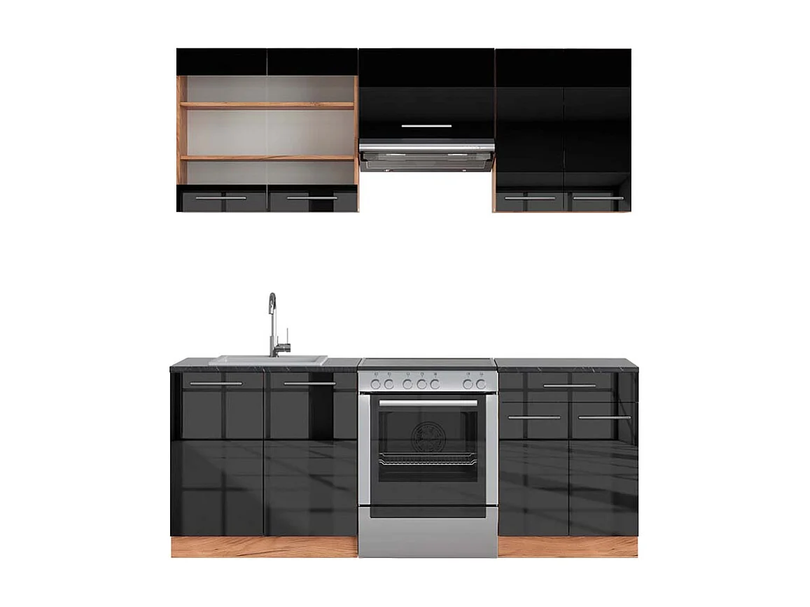 Cuisine anthracite brillant/chêne doré 200x60x81.6 fame-line