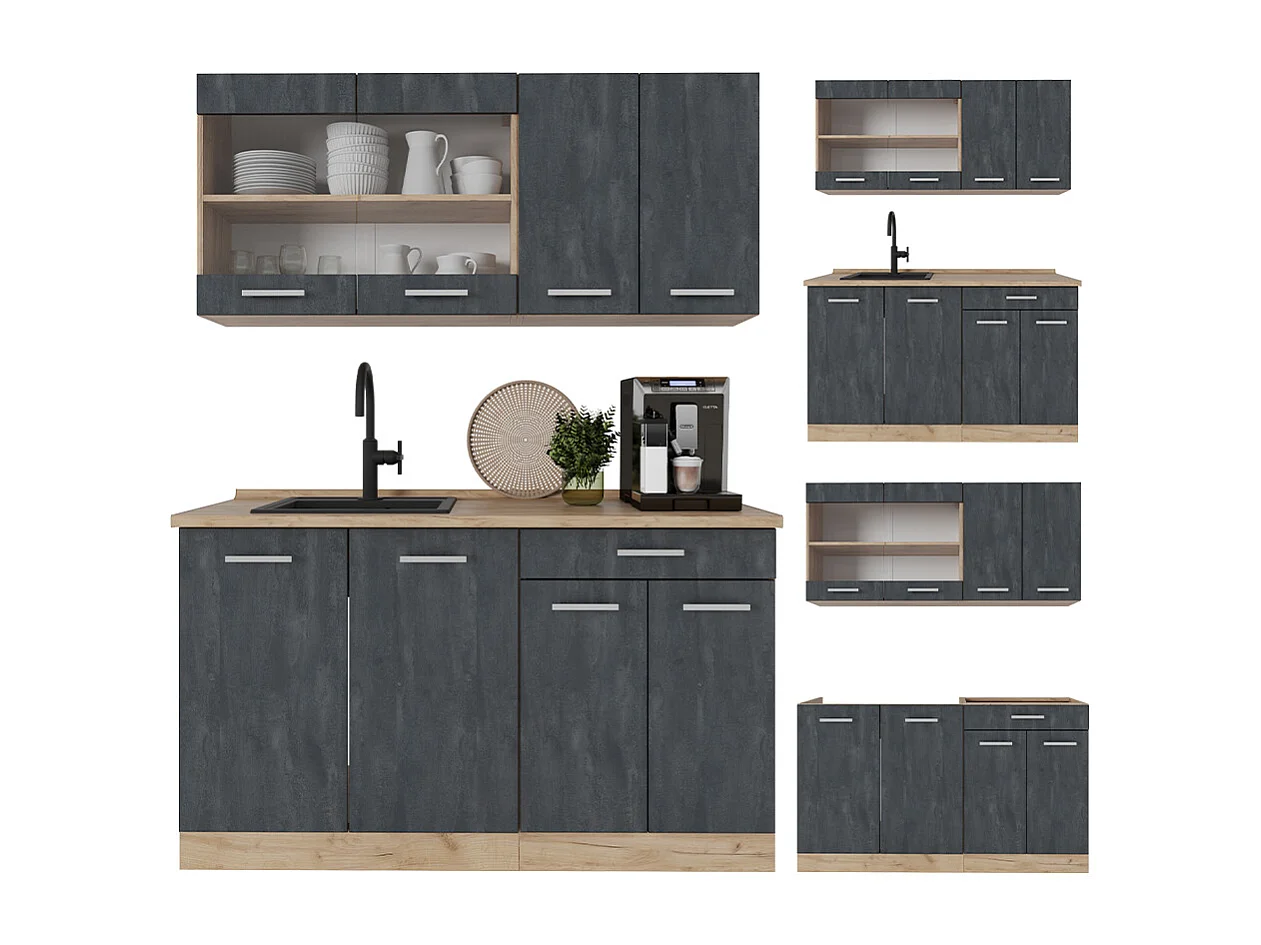 Cocina versátil hormigón negro/roble dorado 140x60x81.6 r-line