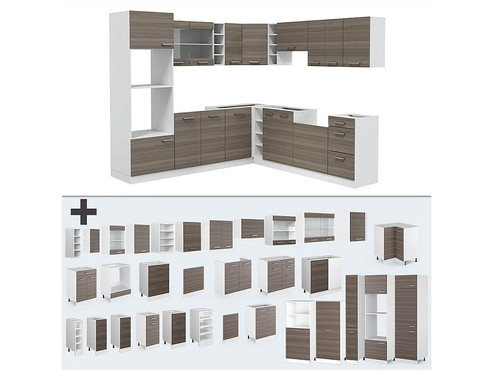 Cuisine en angle gris noble/blanc 247x60x81.6 r-line