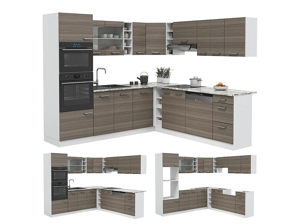 Cuisine en angle gris noble/blanc 247x60x81.6 r-line