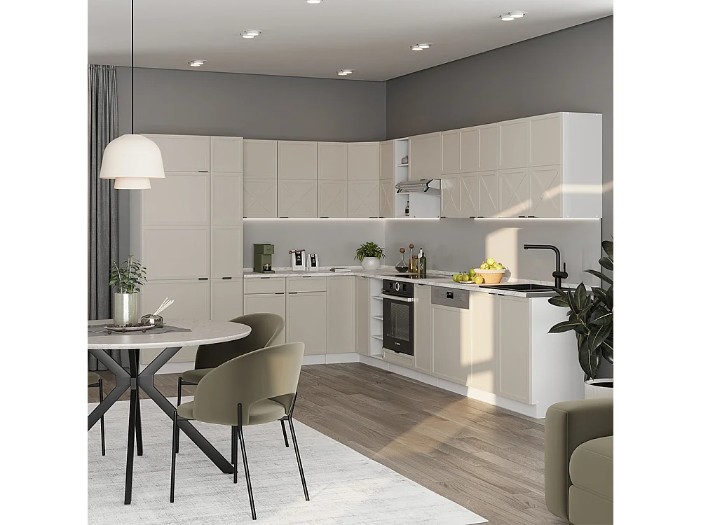 Cuisine en angle grisbeige/blanc 347x60x81.6 fame-line